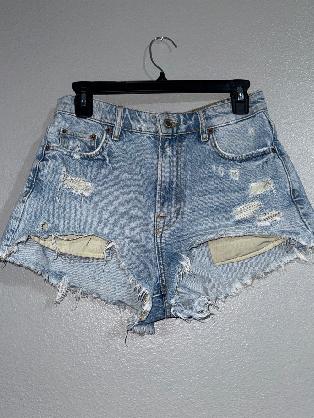 Zara Light Blue Distressed Denim Shorts